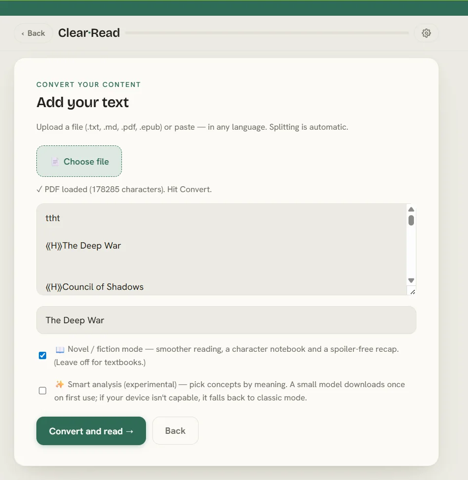 Import screen